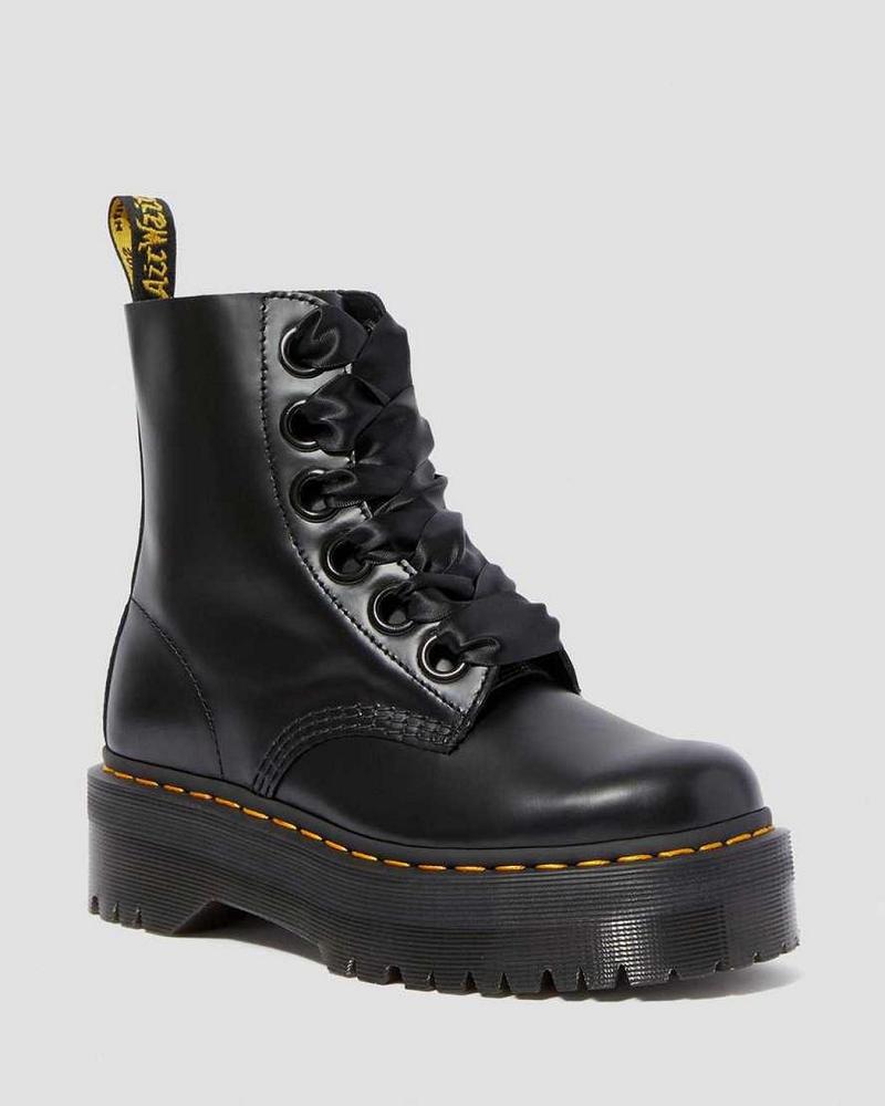 Black Women\'s Dr Martens Molly Leather Platform Boots | CA 250VRW